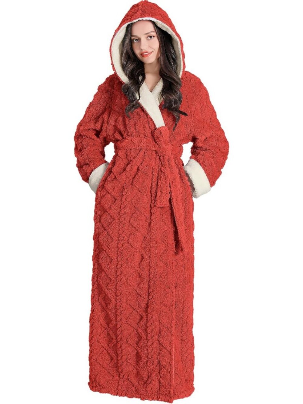 Cozy Plush Hooded Fleece Bathrobe for Women | Soft Warm Luxury Long Robe
